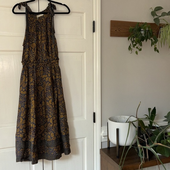 NEW ULLA JOHNSON Mika Dress in Hemlock Midi Size 8 Patterned Shoulder Tie Dress - Picture 3 of 16